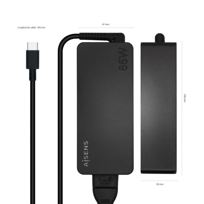 Aisens Cargador 65W PD3.0 con USB-C y Cable 1.8m Negro Aisens Cargador 65W PD3.0 con USB-C y Cable 1.8m Negro