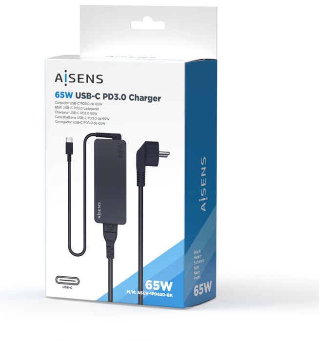 Aisens Cargador 65W PD3.0 con USB-C y Cable 1.8m Negro Aisens Cargador 65W PD3.0 con USB-C y Cable 1.8m Negro