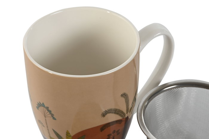 DKD Home Decor Taza para Infusiones Boho Terracota Beige Porcelana 380ml 2 Unidades