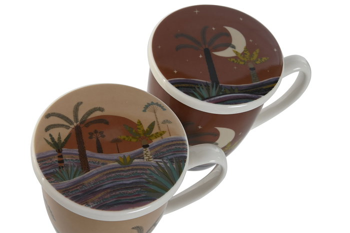 DKD Home Decor Taza para Infusiones Boho Terracota Beige Porcelana 380ml 2 Unidades