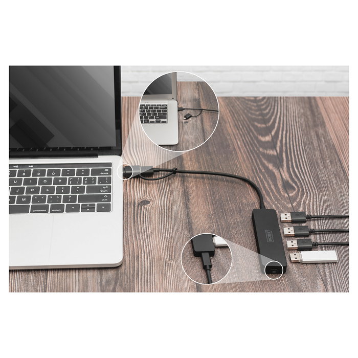 Digitus Hub USB 3.0 4 Puertos Slim con Adaptador USB-C Digitus Hub USB 3.0 4 Puertos Slim con Adaptador USB-C