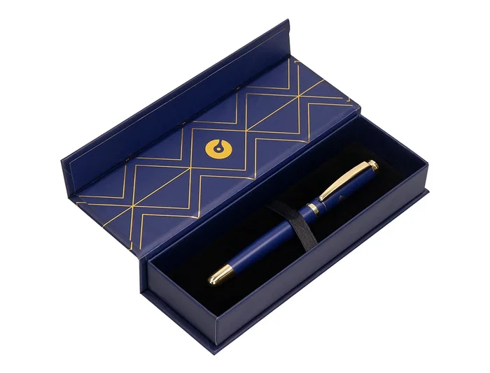 Belius Soirée Pluma Aluminio Azul Marino y Dorado Tinta Azul Caja Diseño Art Deco