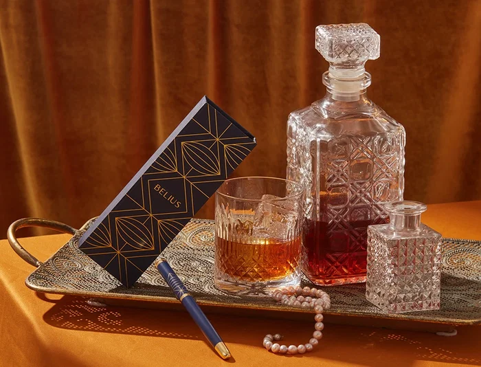 Belius Soirée Pluma Aluminio Azul Marino y Dorado Tinta Azul Caja Diseño Art Deco