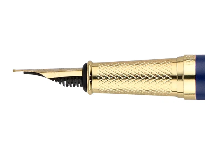 Belius Soirée Pluma Aluminio Azul Marino y Dorado Tinta Azul Caja Diseño Art Deco