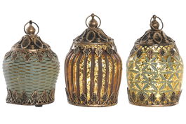 DKD Home Decor Decoracion Luminosa Arabe Verde Marron 8 x 13 x 8 cm (6 Unidades) Led Cristal