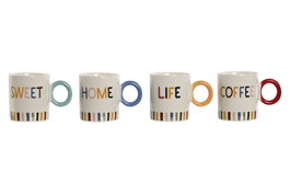 DKD Home Decor Juego de 4 Tazas New Bone Multicolor 380ml