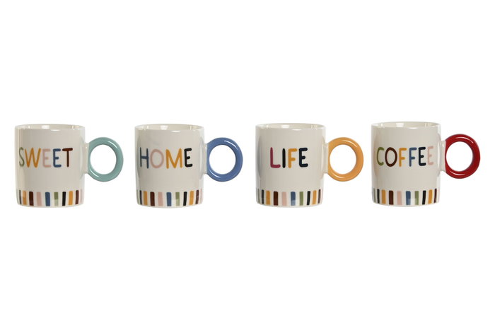 DKD Home Decor Juego de 4 Tazas New Bone Multicolor 380ml DKD Home Decor Juego de 4 Tazas New Bone Multicolor 380ml