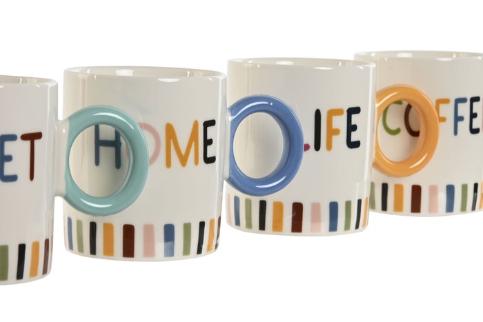 DKD Home Decor Juego de 4 Tazas New Bone Multicolor 380ml DKD Home Decor Juego de 4 Tazas New Bone Multicolor 380ml
