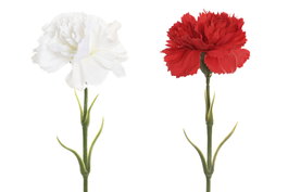 DKD Home Decor Flor Artificial Clavel Rojo Blanco Seda/PE Tacto Real 10x50x10 cm (12 Unidades)