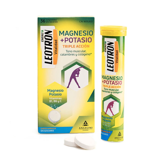 Leotron Energía Magnesio + Potasio Triple Acción Comprimidos Efervescentes Naranja 36 Unidades