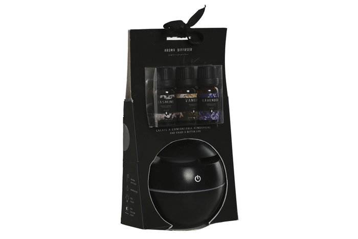 DKD Home Decor Set de 4 Difusores de Aroma con Humidificador USB y Aceites, Negro