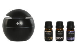 DKD Home Decor Set de 4 Difusores de Aroma con Humidificador USB y Aceites, Negro