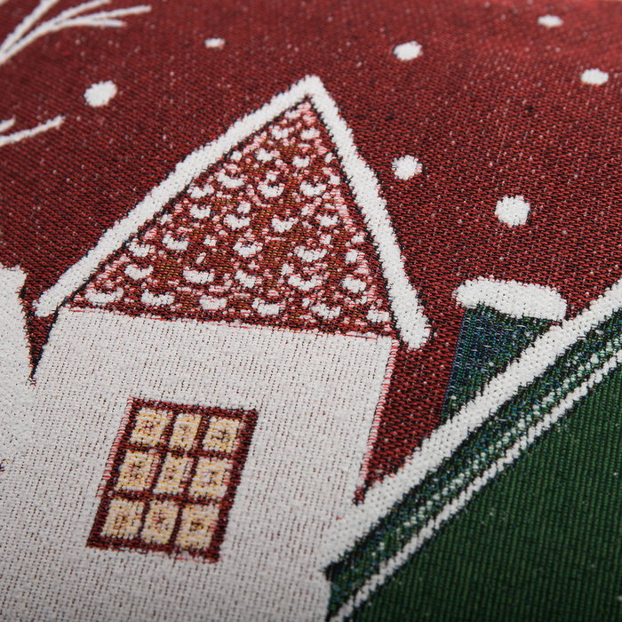 DKD Home Decor Funda Navidad Tradicional Jacquard Burdeos Verde 45 x 45 cm (4 Unidades)