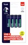 Trust Pack de 4 Pilas AA Recargables 25631 - 1700 mAh con Carga por USB-C (Hasta 800 ciclos, Blister)
