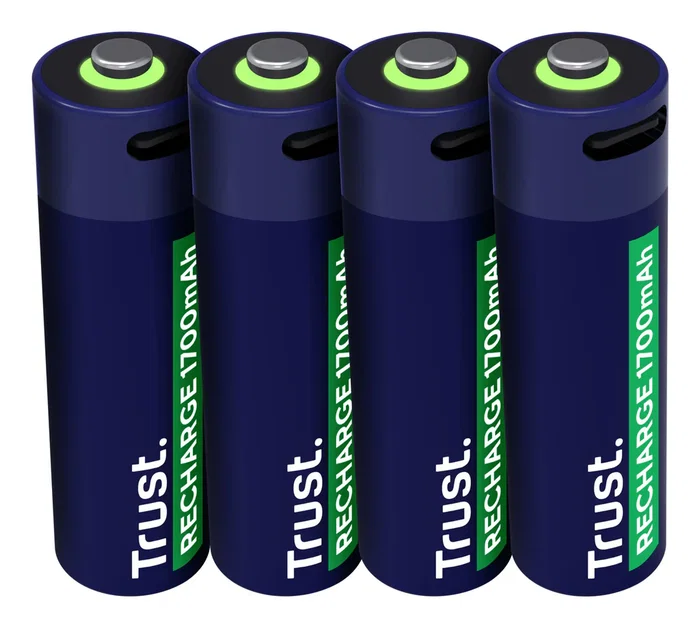 Trust Pack de 4 Pilas AA Recargables 25631 - 1700 mAh con Carga por USB-C (Hasta 800 ciclos, Blister)