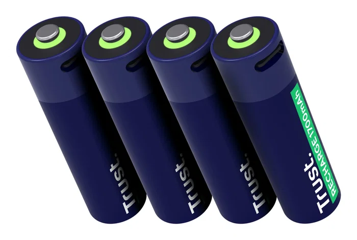 Trust Pack de 4 Pilas AA Recargables 25631 - 1700 mAh con Carga por USB-C (Hasta 800 ciclos, Blister)