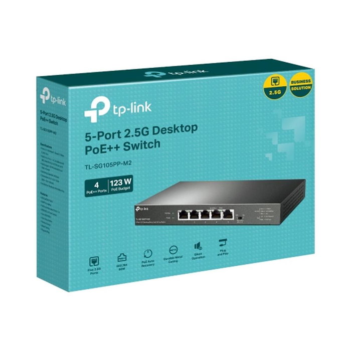 Tp - link TL-SG105PP-M2 Switch de Escritorio 5 Puertos 2.5G con PoE++ hasta 123W y QoS