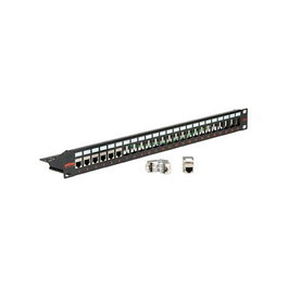 ROLINE Panel de parches Keystone STP Cat. 6 de 19 pulgadas, 24 puertos, Negro