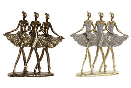 DKD Home Decor Figura Decorativa Romantico Bailarinas Cobrizo Dorado Resina 29 x 9 x 30.5 cm (4 Unidades)