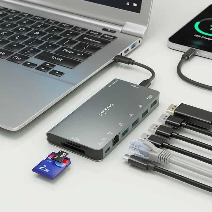 Aisens USB-C Dock 8 en 1 ASUC-8P015-GR Gris