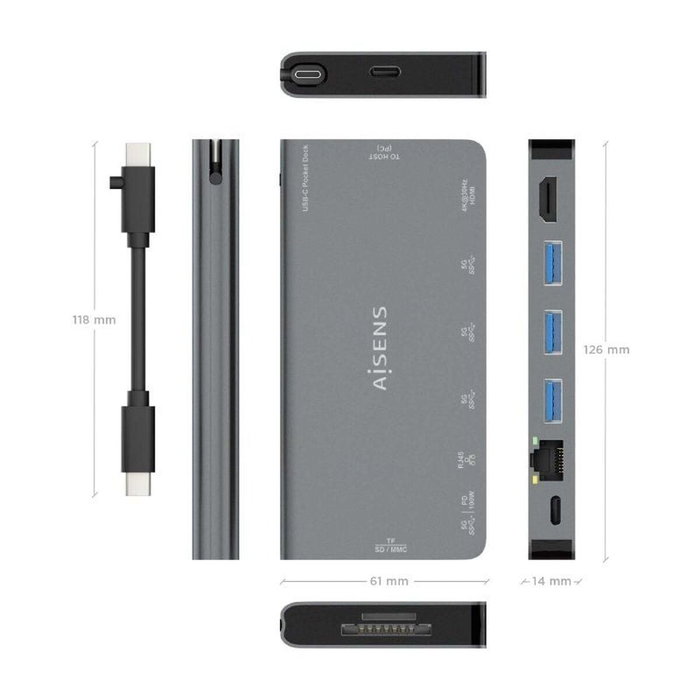 Aisens USB-C Dock 8 en 1 ASUC-8P015-GR Gris Aisens USB-C Dock 8 en 1 ASUC-8P015-GR Gris