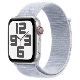 Apple Watch SE GPS + Cellular Reloj Inteligente 44mm Caja de Aluminio Plata con Correa Deportiva Azul Cloud, Pantalla OLED, 32GB, Resistente al Agua
