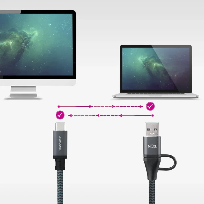 Nanocable Cable USB 3.2 Gen2x2 20Gbps 100W USB-C+A a USB-C, 1.5m, Gris/Negro