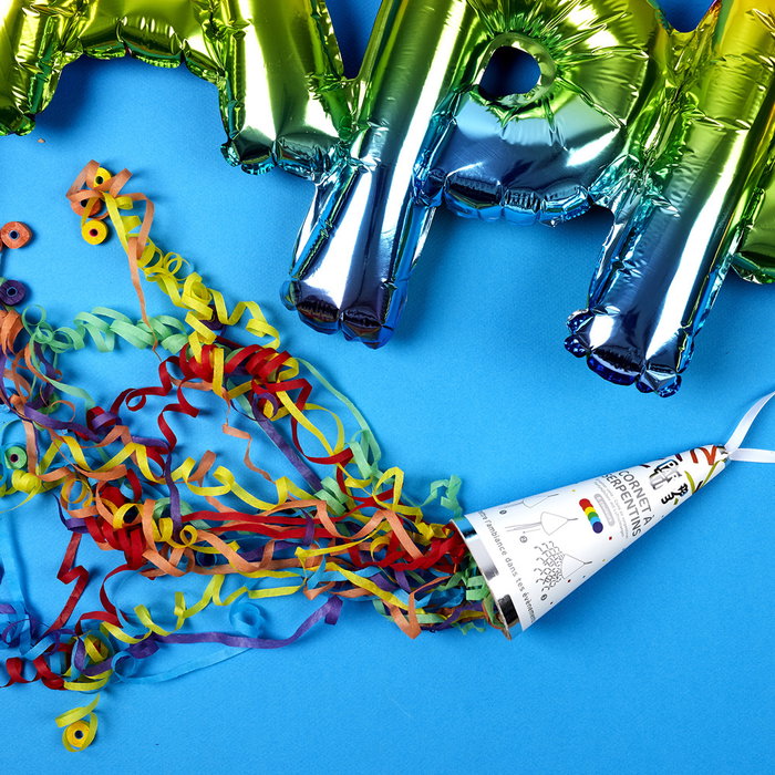 Party Time Cono de Serpentinas Surtidas para Fiestas - Rosas, Azules y Arco Iris