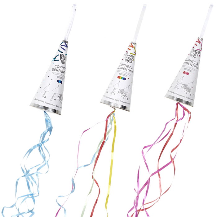 Party Time Cono de Serpentinas Surtidas para Fiestas - Rosas, Azules y Arco Iris