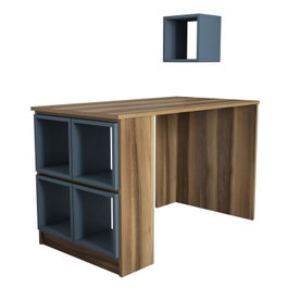Hanah Home Escritorio de Estudio Moderno Nogal y Calcedonia, 120x75x65cm, Diseño Novedoso con Estantería de Pared