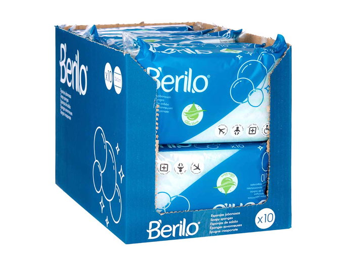 Berilo Set 10 Esponjas Jabonosas 20x12cm Blanco y Azul (Set de 12) Berilo Set 10 Esponjas Jabonosas 20x12cm Blanco y Azul (Set de 12)