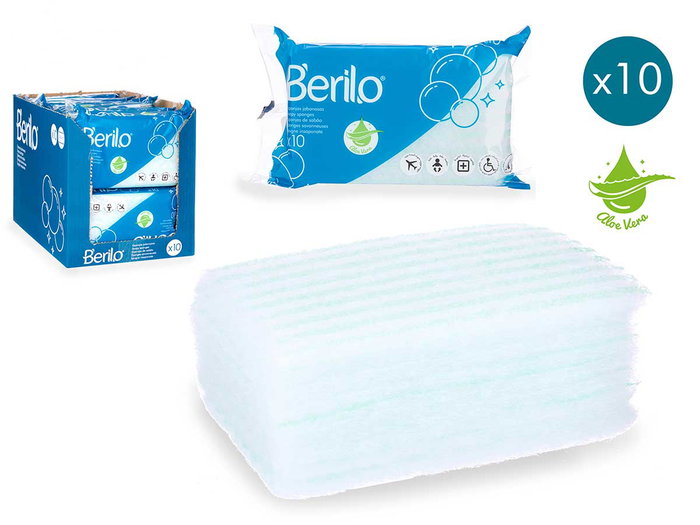 Berilo Set 10 Esponjas Jabonosas 20x12cm Blanco y Azul (Set de 12) Berilo Set 10 Esponjas Jabonosas 20x12cm Blanco y Azul (Set de 12)