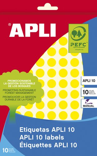 Apli Etiquetas Adhesivas Circulares Amarillas 10mm