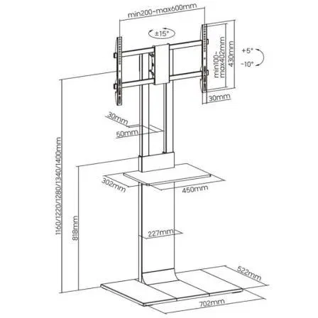 Aisens Soporte Suelo TV Inclinable Giratorio Bandeja DVD FT86TSE-401 para Pantallas 37-86" hasta 50kg