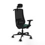 Silla de oficina Mardos con mecanismo Sincro/Traslack tapizada con Tela color Verde botella y malla color Negro. Equipada con lumbar 1D, Brazos 2D, Cabecero 2D y Ruedas 65mm nailon