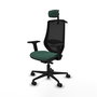 Silla de oficina Mardos con mecanismo Sincro/Traslack tapizada con Tela color Verde botella y malla color Negro. Equipada con lumbar 1D, Brazos 2D, Cabecero 2D y Ruedas 65mm nailon