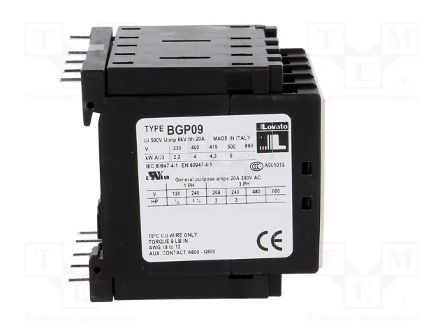 LOVATO ELECTRIC Contactor BG 3-polar 9A 230VAC