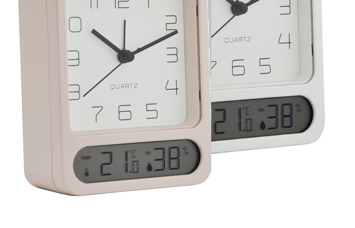 DKD Home Decor Reloj Despertador Digital Blanco Rosa Palo con Termómetro e Higrómetro 4.5 x 12 x 10 cm (2 Unidades)