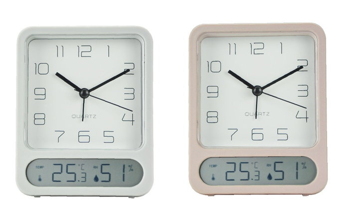 DKD Home Decor Reloj Despertador Digital Blanco Rosa Palo con Termómetro e Higrómetro 4.5 x 12 x 10 cm (2 Unidades)