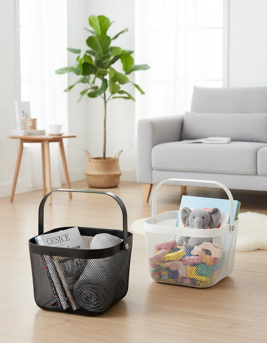 Inde Cesta de Metal Organizador Cuadrada con Asa de Metal, 26.5 x 24.9 x 18.1 cm (6 Unidades)