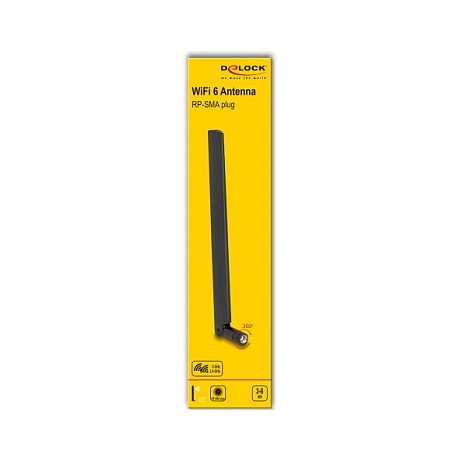 DeLOCK Antena Wi-Fi 6 Doble Banda 6 dBi Omnidireccional RP-SMA, 2.4/5 GHz, 90677, con Giro, Negra