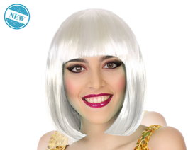 Peluca Corta Lisa Blanca con Flequillo