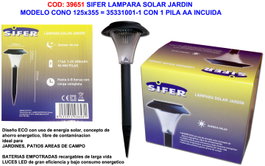 SIFER Baliza Lámpara Solar Jardín 125Ø125x355+2 pila AA