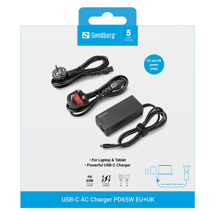 SANDBERG USB-C AC Charger PD65W EU+UK