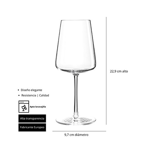Summa Copa de Mesa Rhone para Vino o Agua, Cristal, 210 mm de Alto, 40 cl de Capacidad, Diámetro 85 mm, Borde Fino (Set de 6)