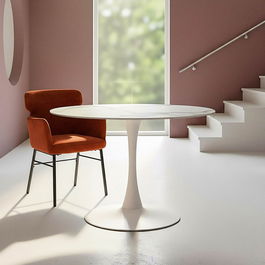 Mesa Comedor Blanco Piedra Sinterizada 100 X 100 X 75 cm