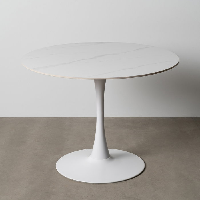Mesa Comedor Blanco Piedra Sinterizada 100 X 100 X 75 cm
