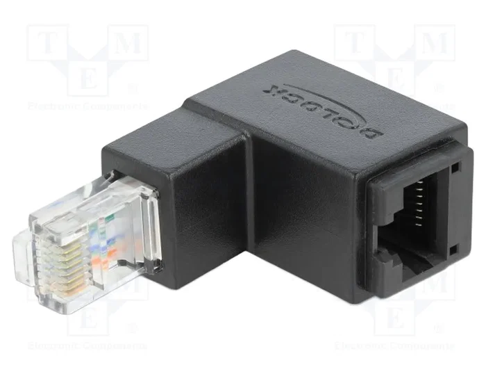 DeLOCK Adaptador RJ45 macho con ángulo hacia abajo a RJ45 hembra Cat.6 UTP, Negro DeLOCK Adaptador RJ45 macho con ángulo hacia abajo a RJ45 hembra Cat.6 UTP, Negro