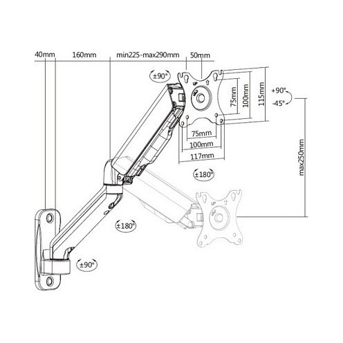Equip Soporte de pared para monitor 17-32 pulgadas, VESA 100x100, Negro