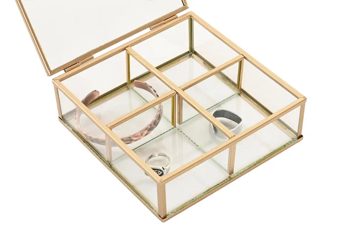 DKD Home Decor Joyero Dorado 16 x 5 x 15 cm Cristal y Metal DKD Home Decor Joyero Dorado 16 x 5 x 15 cm Cristal y Metal